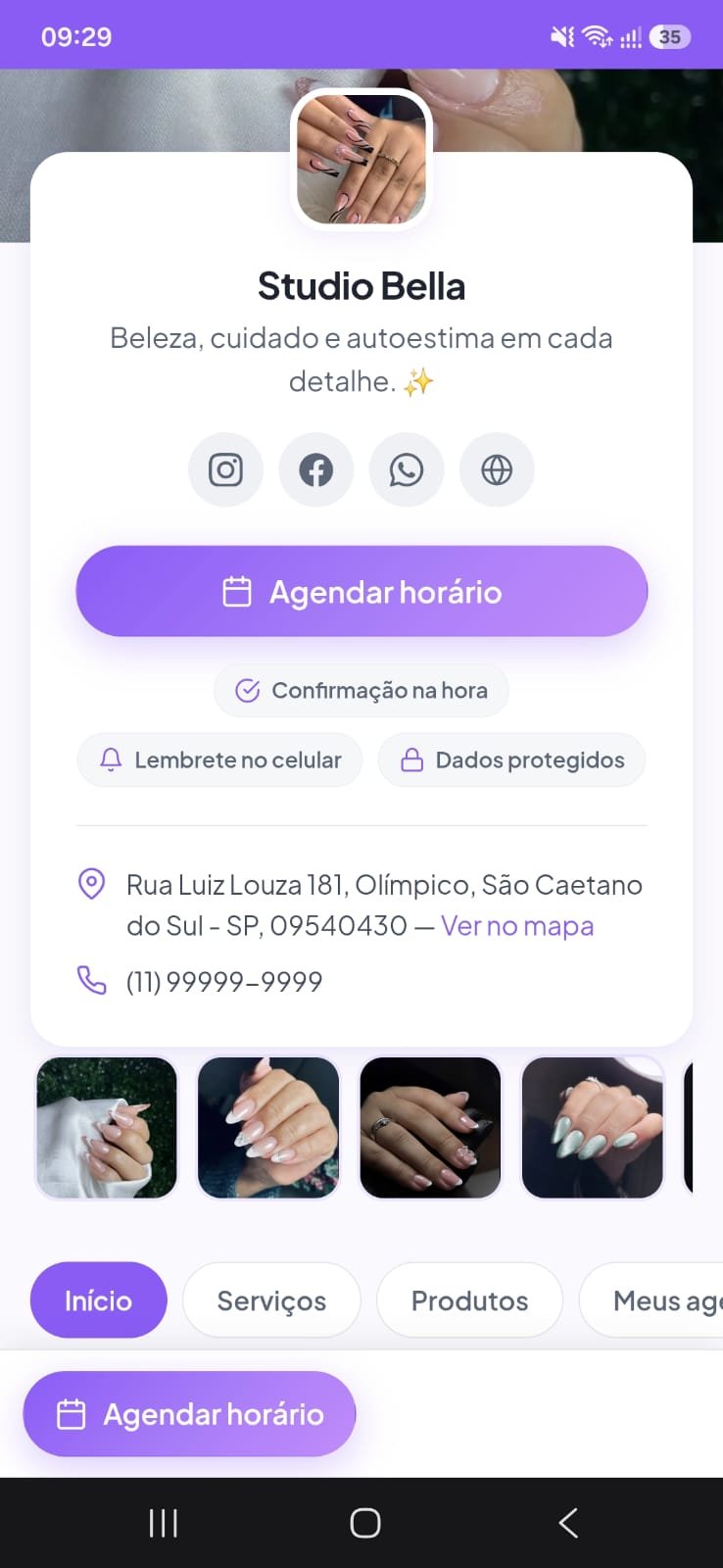 Página de agendamento da Lookly aberta no celular da cliente